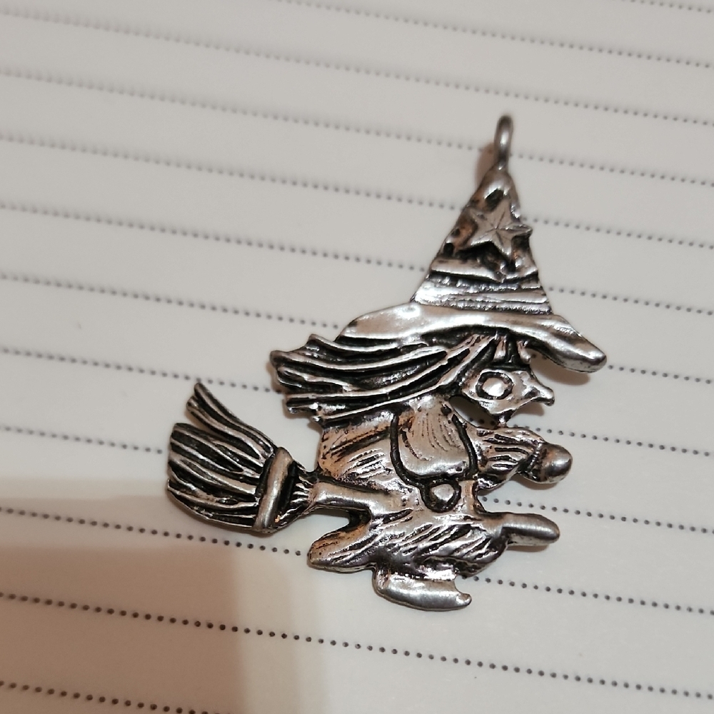 Vintage Silver Tone Witch Pendant